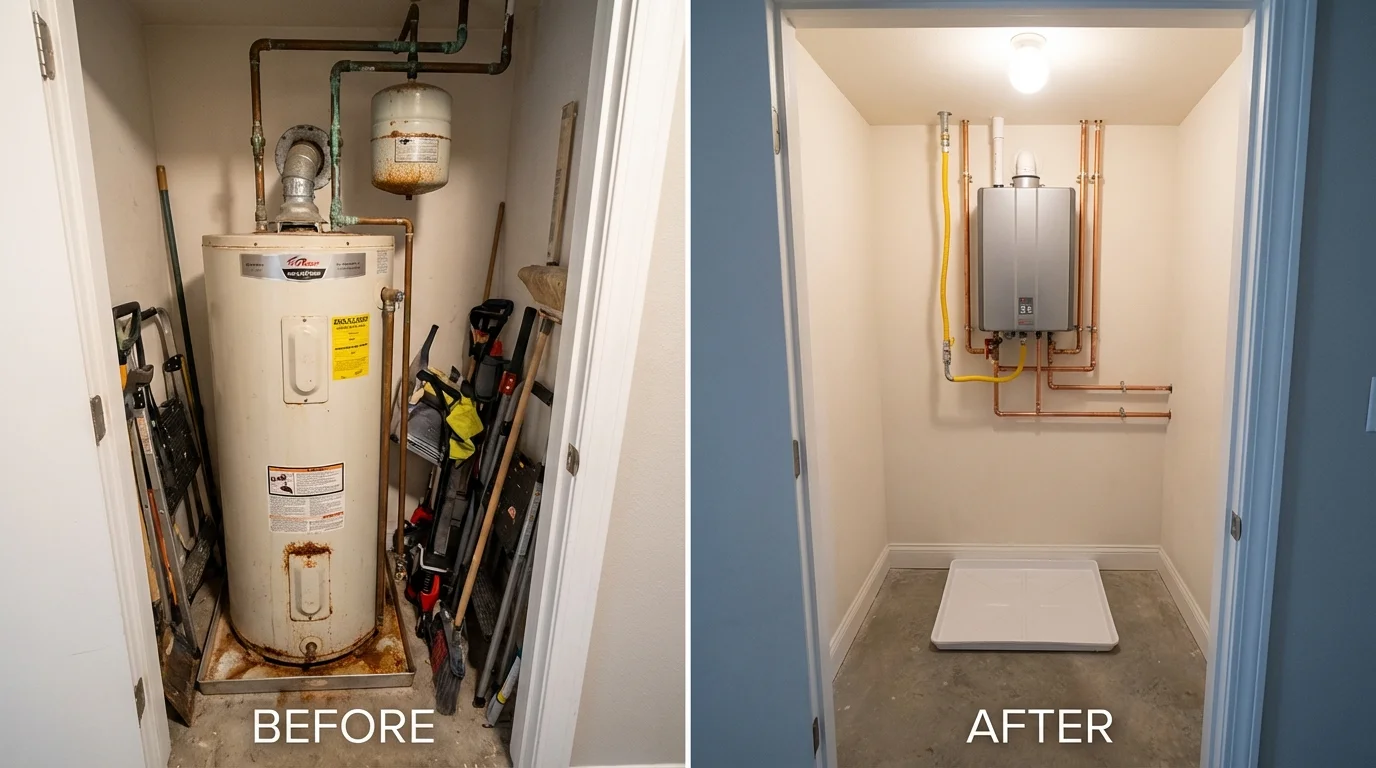 Tank water heater versus wall-mounted tankless unit comparison for Midland, NC homeowners